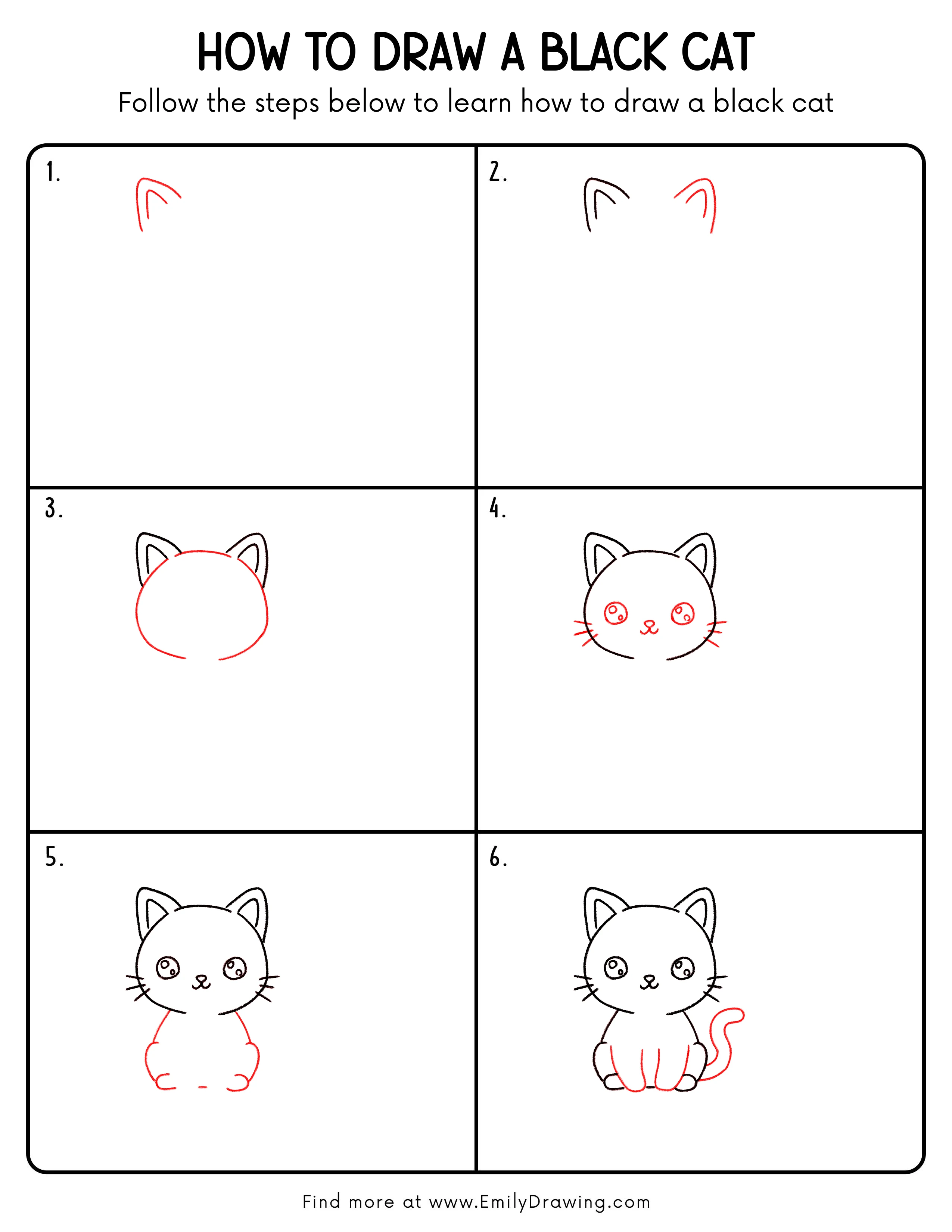Printable Black Cat Drawing Guide